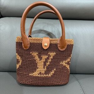 Handmade Brown and Tan Crochet Tote Small Handbag